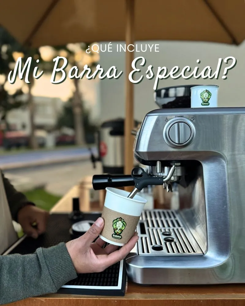 Post de Sabina explicando qué incluye la barra especial, junto a la máquina de espresso